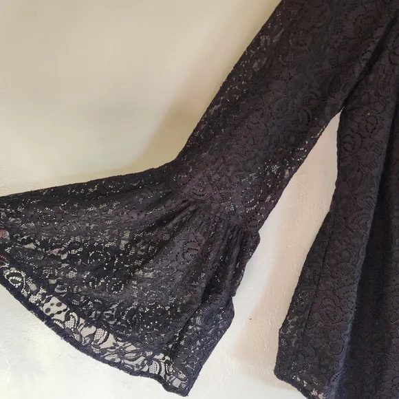 White House Black Market Black Lace Bell Sleeve Blouse - Picture 7 of 11